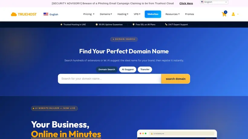 Truehost Cloud homepage screenshot