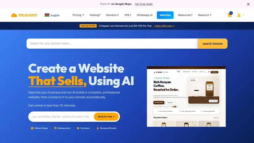 Truehost Cloud Kenya homepage screenshot