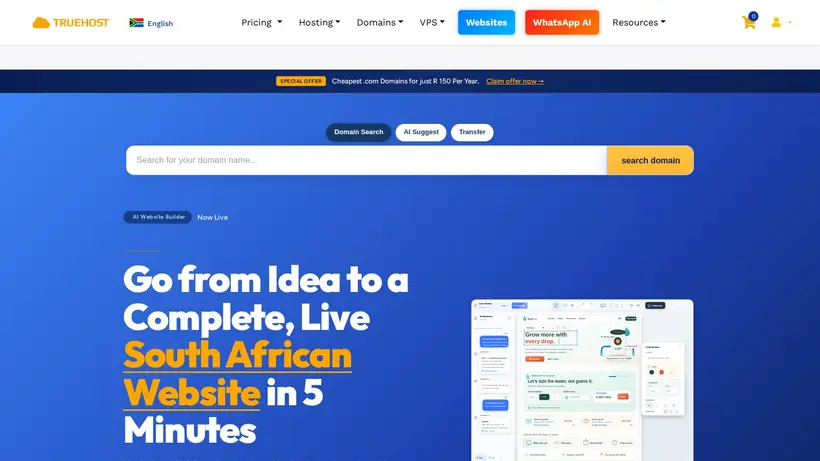Truehost Africa homepage screenshot