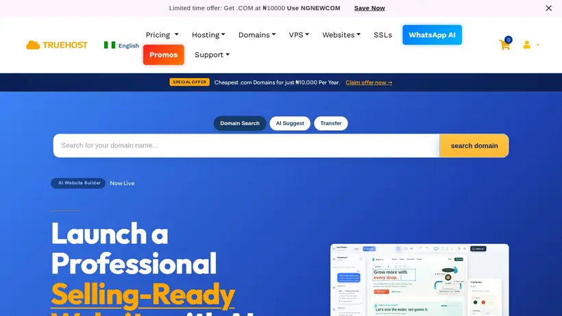 Truehost Cloud Nigerian homepage screenshot