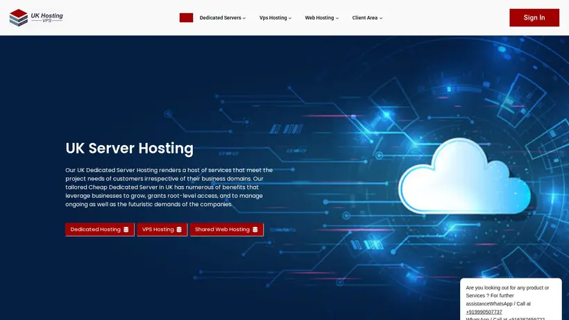 UK Hosting VPS homepage screenshot