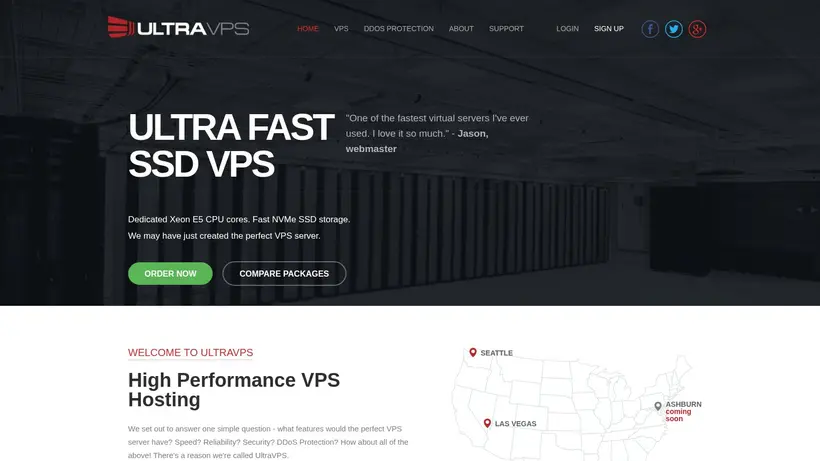 UltraVPS homepage screenshot