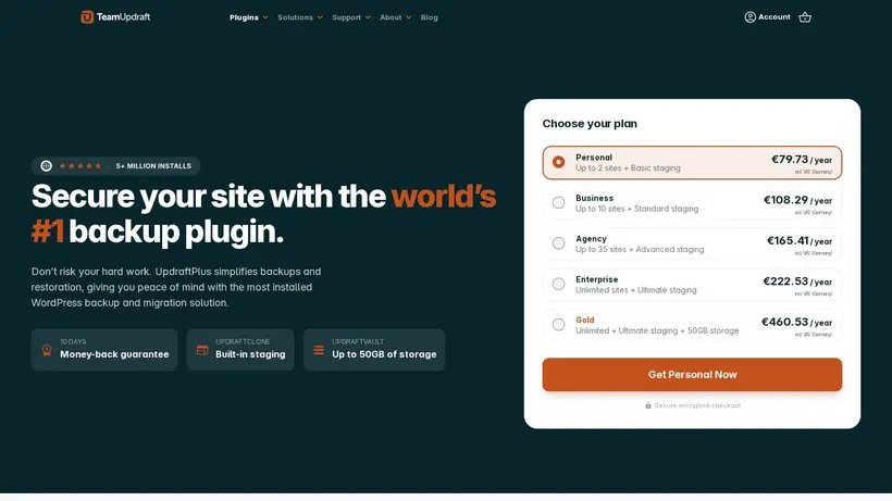 UpdraftPlus homepage screenshot