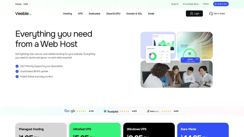 Veeble Hosting homepage screenshot