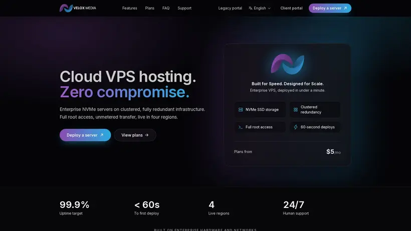 Velox Media homepage screenshot