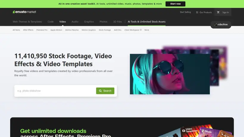 Video Hive homepage screenshot
