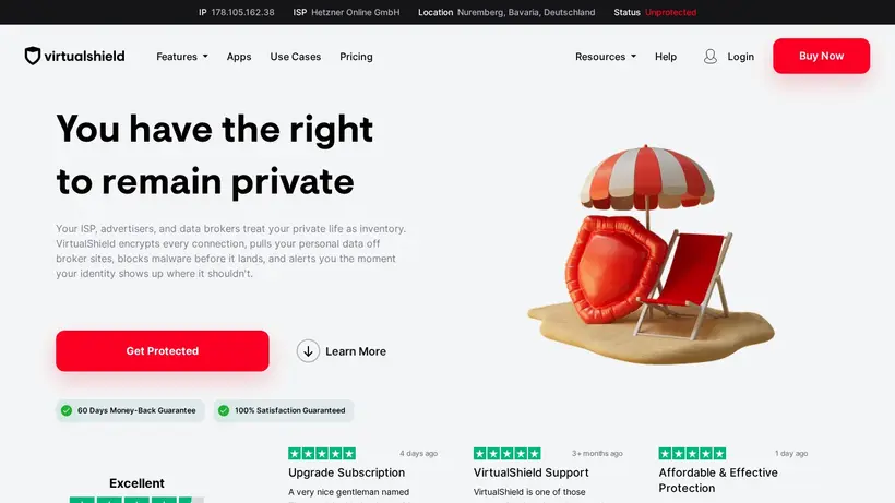 Virtual Shield homepage screenshot