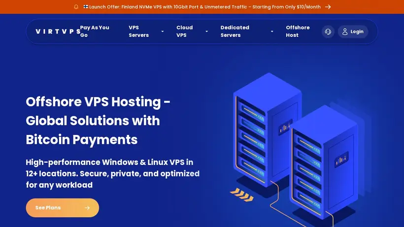 VirtVPS homepage screenshot