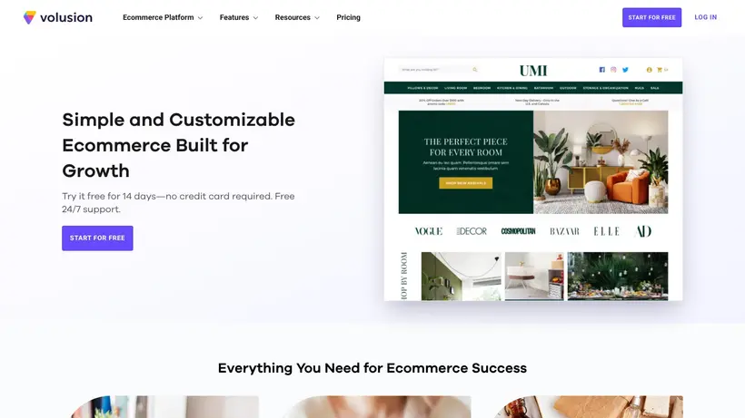 Volusion homepage screenshot