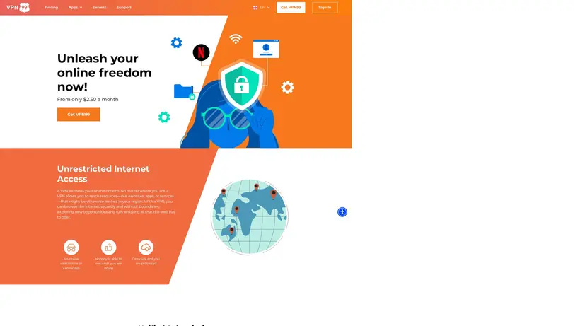 VPN99 homepage screenshot
