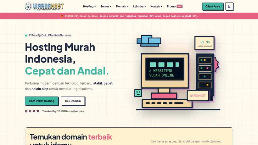 Warna Host homepage screenshot
