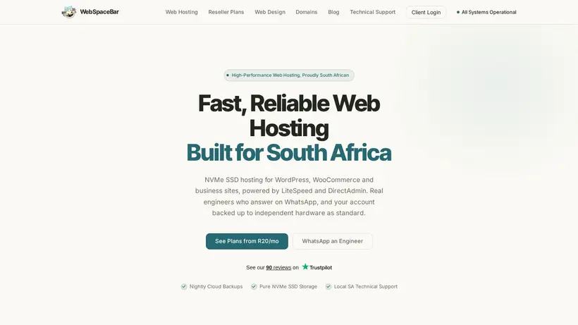 Web Space Bar homepage screenshot