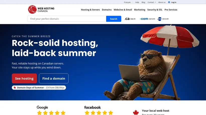 Web Hosting Canada homepage screenshot