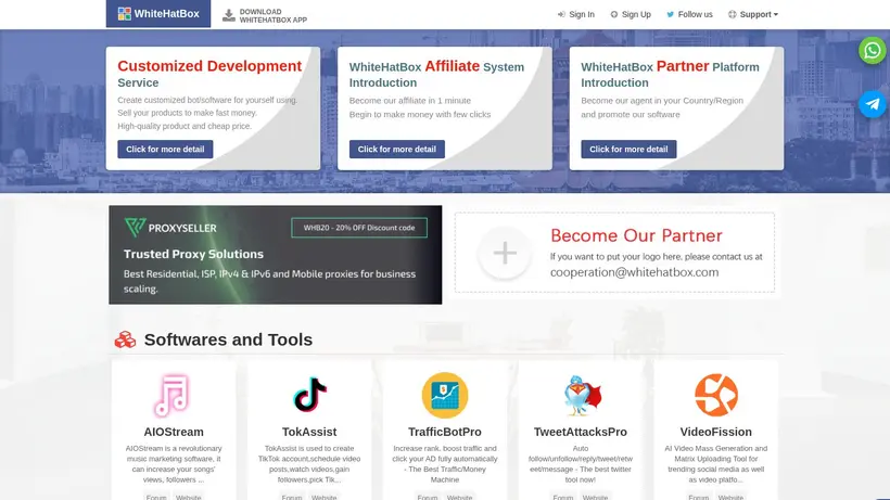 White Hat Box homepage screenshot