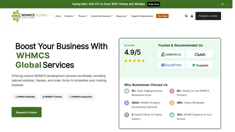 WHMCS Global Services homepage screenshot