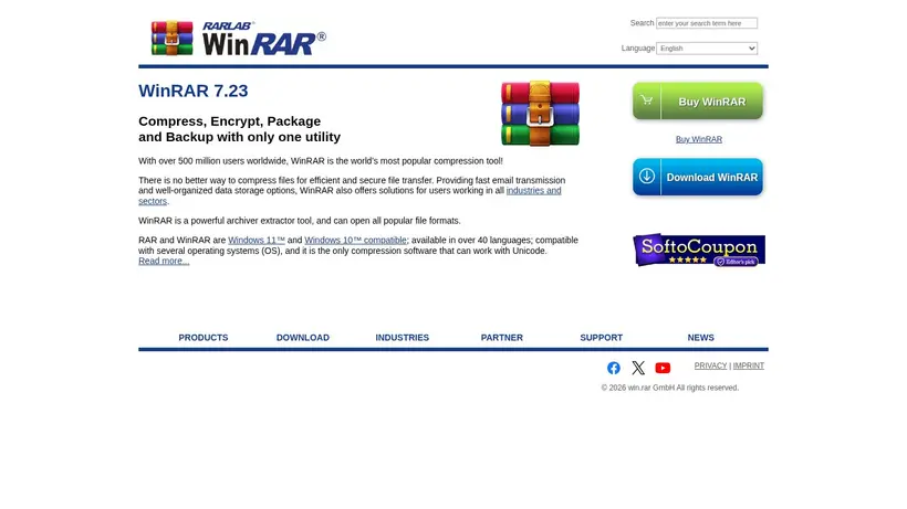 Winrar homepage screenshot