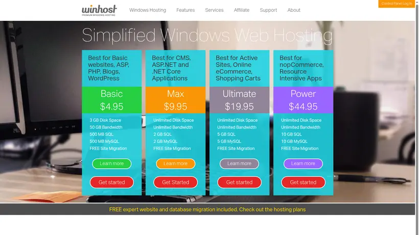 Win Host homepage screenshot
