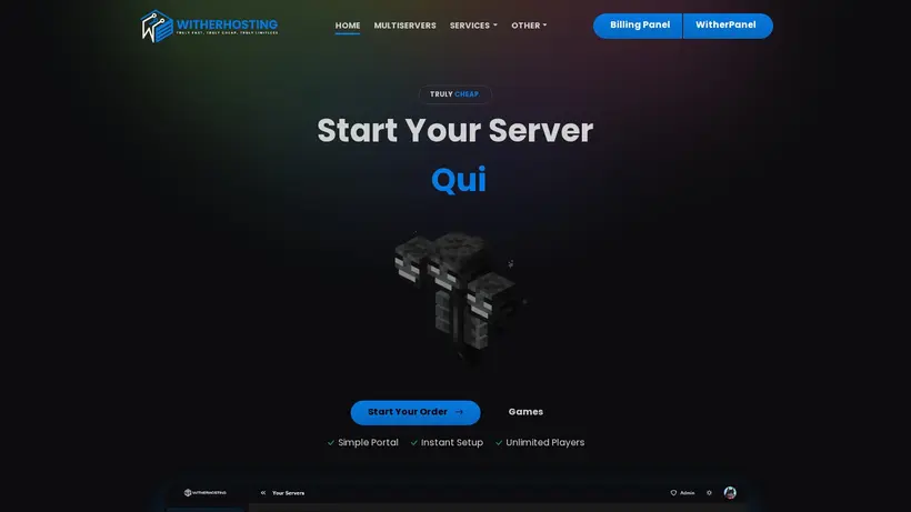 Wither Hosting homepage screenshot
