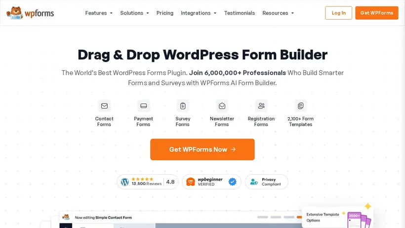 WPForms homepage screenshot