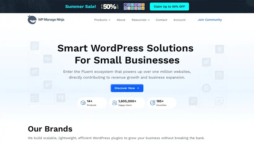 WP Manage Ninja homepage screenshot