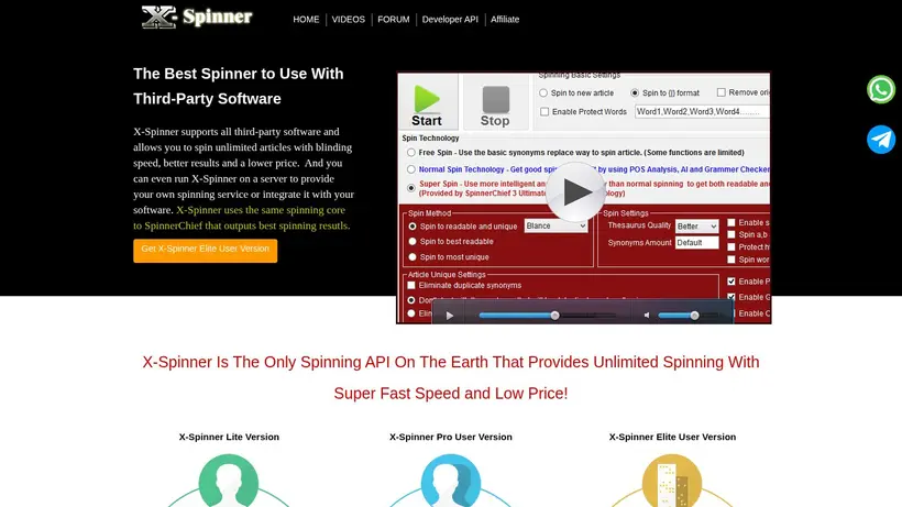 X-Spinner homepage screenshot