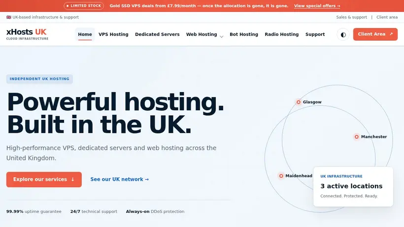 xHosts UK homepage screenshot