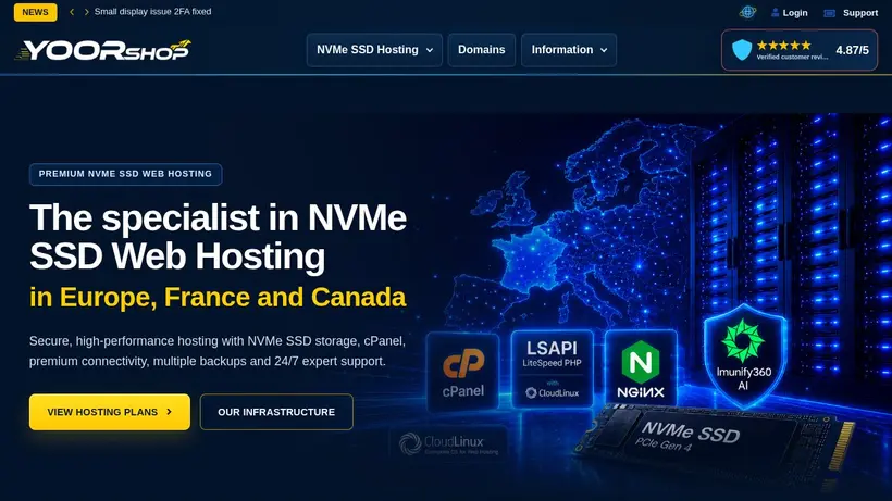 YOORShop Hosting homepage screenshot