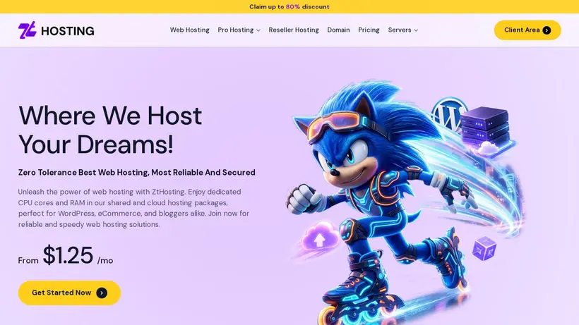 ZT Hosting homepage screenshot